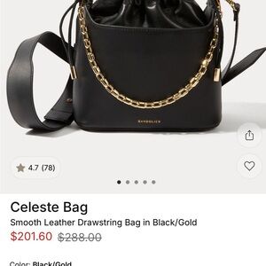 Bandolier Black and Gold Leather Celeste Drawstring Bag